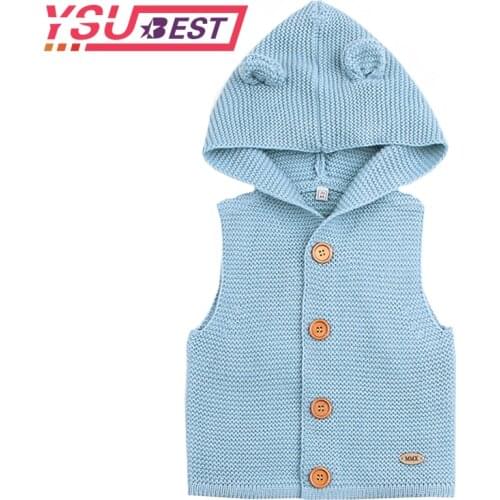 Baby Boys Sweaters Cartoon Bear Newborn Girls Cardigans Acrylic Knit Infant Unisex Knitwear Coats Hooded Sleeveless Kids Jackets