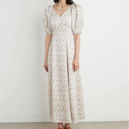 Elegant Backless Bandage Dress V-neck Puff Short Sleeve Print Dresses for Women Summer Vintage Temperament Vestidos De Mujer