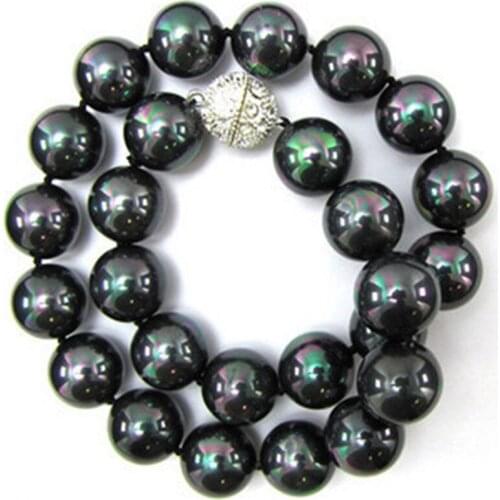 10mm Multicolor Black South Sea Shell Pearl Round Beads Necklace 18" AAA >Dongguan girl Store free shipping