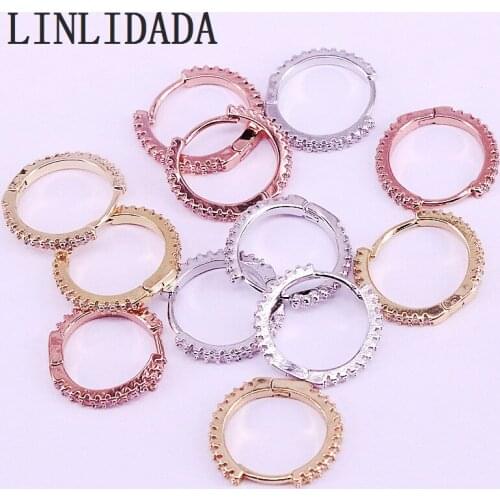 10Pairs, 14mm CZ Round Circle Hoop Earrings Women Trendy Micro Paved Cubic Zircon Simple Earrings