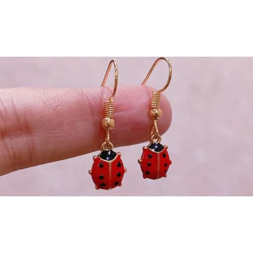 2021 Trend Fashion Cute Enamel Ladybug Earring Drop Dangle Insect Animal Pendant Jewelry Party Birthday Gift For Women Kids