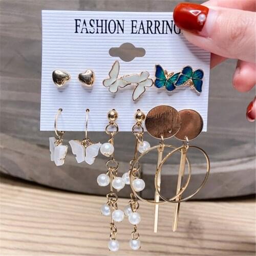 2021 Vintage Acrylic Purple Butterfly Earrings For Women Cute Geometric Gold Drop Earrings Set Wedding Party Jewelry Gifts