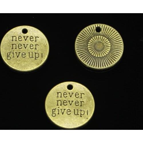 41pcs Antique Bronze Plated plates never never give up Charms for Jewelry Making DIY Handmade Pendants 20mm