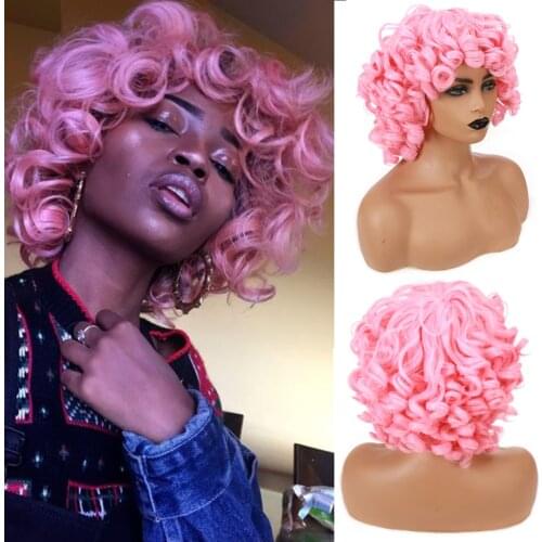 HOUYAN African small curly hair kinky pink black brown synthetic fluffy natural daily black female