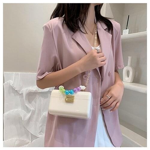 Acrylic Box Style Purses and Handbags for Women Candy Color Beaded Handle Party Bag Female Clutch Crossbody Chain Shoulder Bag