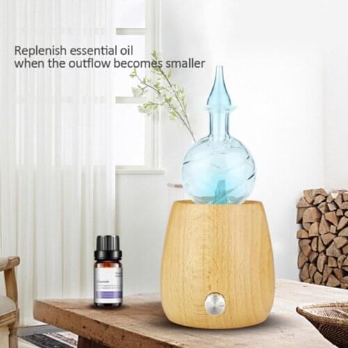 Waterless Essential Oil Diffuser Wood Glass Aromatherapy Nebulizer Diffuser with Colorful LED Light for Room Office