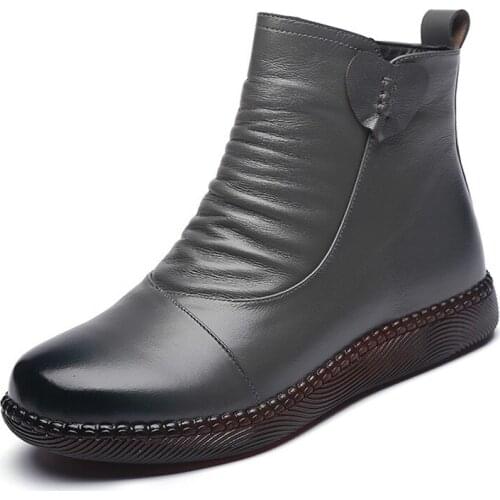 2020 Autumn Womens Shoes Leather Boots Women Fashion Winter Boots Women Flats Non-slip Warm Thick-soled Shoes Women