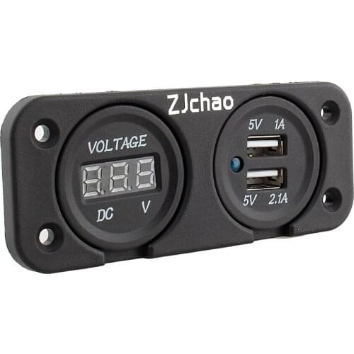 Digital DC Voltmeter LED Duel 2 USB Port Charger For Car Boat Marine