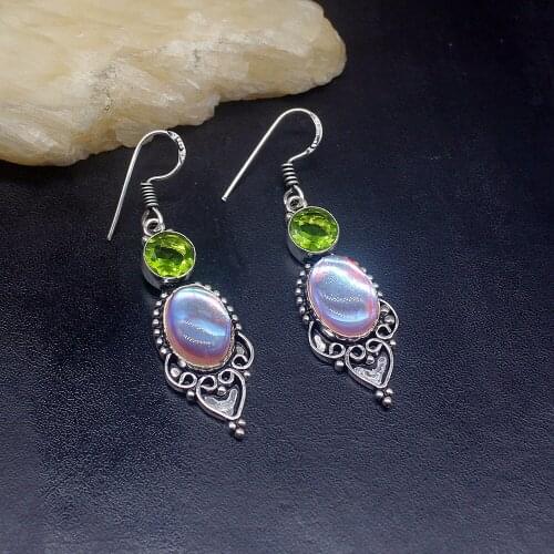 Gemstonefactory Big Promotion 925 Silver Colorful Topaz Green Peridot Women Ladies Gifts Dangle Drop Earrings 20212009