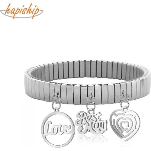 Hapiship 2021 Fashion 9mm Width Stainless Steel Pendant Elastic Fashion Bracelet For Women Men Jewelry G178