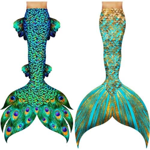 Customized Children Mermaid Tails with Monofin Kids Girls Costume Swimming Mermaid Swimsuit Flipper Adult Women Swimming Cosplay