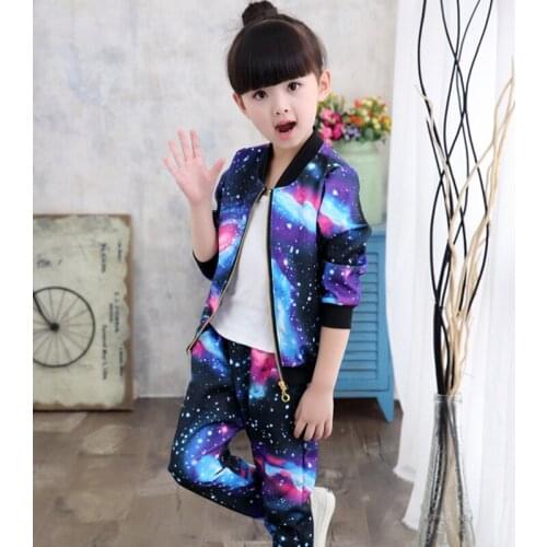 3-9years old boys andgirls spring autumn sports two-piece fashion luminous rainbow jacket coat + pants quality children clothing