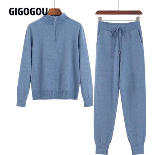 GIGOGOU Knitted Sweater Costume For Women Autumn Winter 2 Peice Set Casual Outfits Jogger Two Piece Set Korean Sports Tracksuit