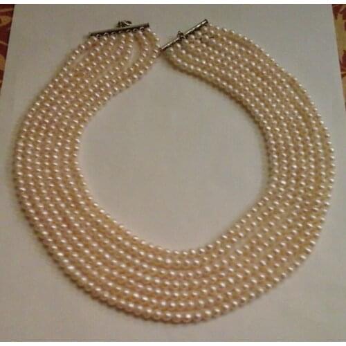 Beautiful NEW 7 strands south sea round white pearl necklace 17-25inch