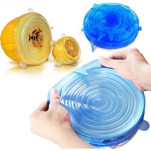 Food Lids Silicone Stretch Lids Reusable Airtight Fresh-keeping Food Fruit Bowl Dish Wrap Covers 6-Pack Set