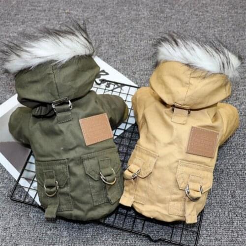Pet Dog Jacket With Fur Hooded Hat Winter Warm Clothing For Puppy Military Army Green Fashion Dog Coat ropa de perros