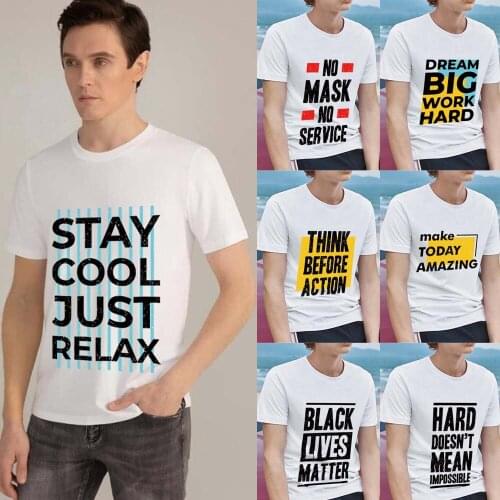 Summer Mens T-shirt Harajuku Style Letter Printing Series Tee Shirt High Quality White All-match Short Sleeve Tops Male Clothes