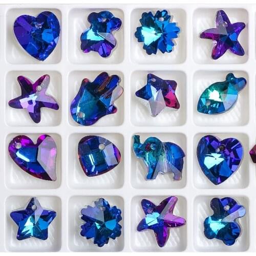 Blue Shining Crystal Beads For Jewelry Making Bulk 20pcs Austria Pendant Lampwork Glass Beads For Bracelets Necklace Earring