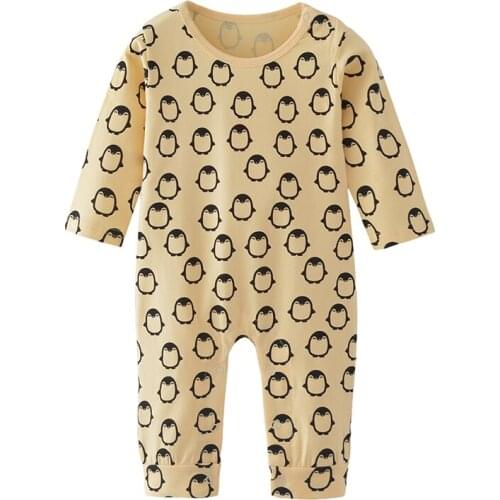 Fashion cute Newborn Baby Boys Clothes Suit Penguin Print Romper Long Sleeve Jumpsuit Infant Baby Girl Clothing Set Outfits