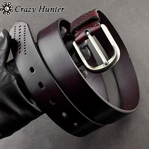 Mens Vintage Retro Casual Coffee Real Leather Jeans Pin Buckle Jeans Belt Western Biker