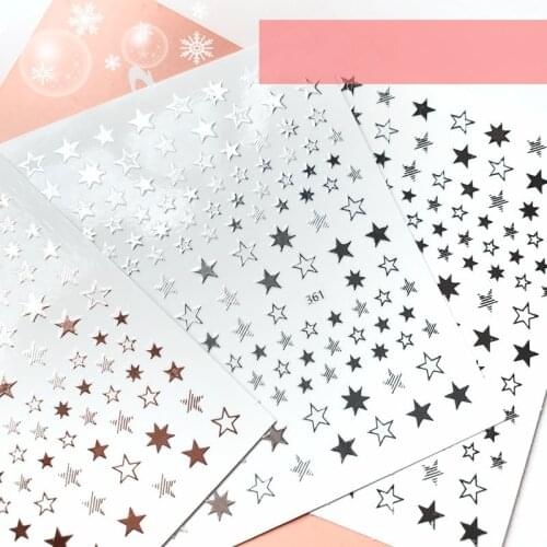1 Sheet Black White Star 3D Nail Art Stickers Heart Love Letter Image Transfer Stickers for Nail Self-adhensive Slider Foils