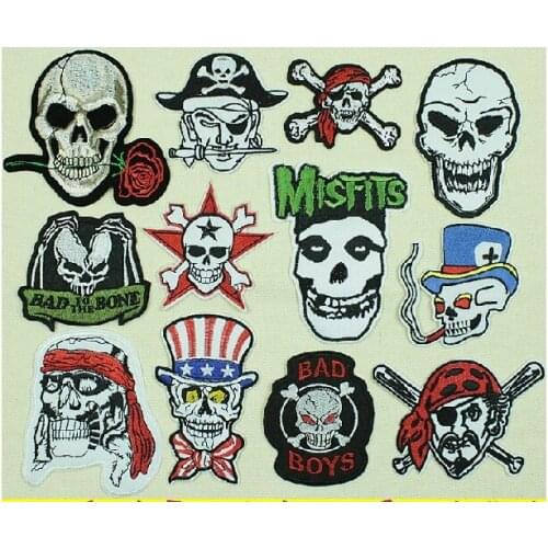 Skull badge Embroidered Adhesive Patches Iron-on Applique Patch for Decoration Stickers Patch 16pcs Free shipping