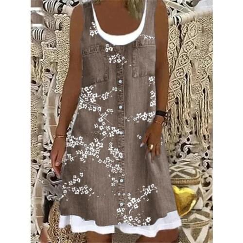 Summer Dress Women Loose A-Line Mini Dresses Single-Breasted Sleeveless Digital Print Dress For Women Clothing Vetido Femme Robe
