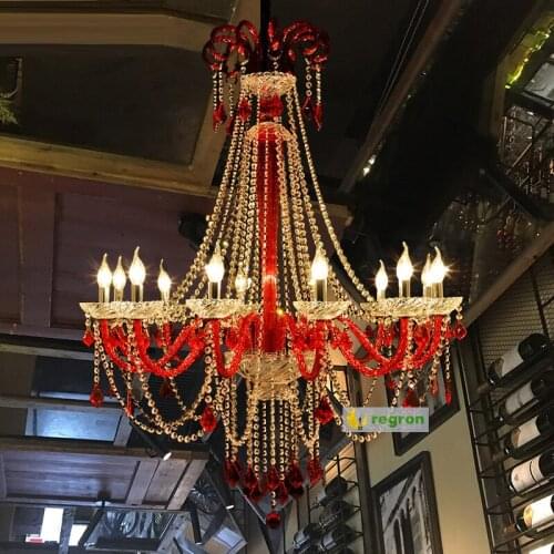 Restaurant Purple crystal Chandelier ceiling Red glass Chandelier Cafe lighting New Bar lamp Colorful Lamparas E14 modern lamp