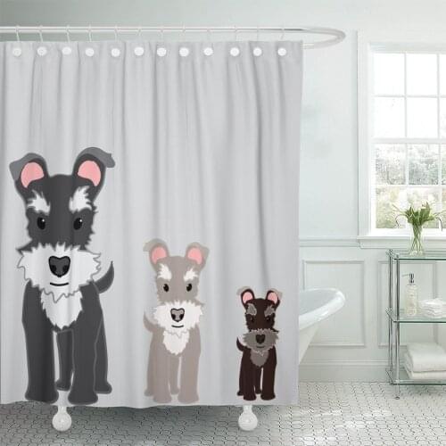Gray Animals Schnauzer Beard Canine Cartoons Cute Dogs Shower Curtain Polyester 60 x 72 inches Set with Hooks