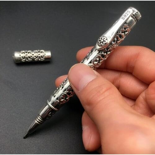 BOCAI S925silver ballpoint pen Man and Woman vintage and elegant S925 silver hollow carved, business signature pen high quality