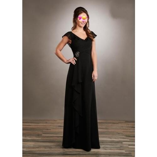 Flutter Sleeve Mother Of The Bride Dresses Chiffon V Neck Women Evening Prom Party Dress Beading Mother Wedding Guest