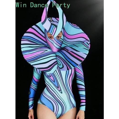 Sexy Print Bodycon Bodysuit Facekini Halloween Party Fancy Dress Ball Costume Show Model Commercial Performance Bar Club