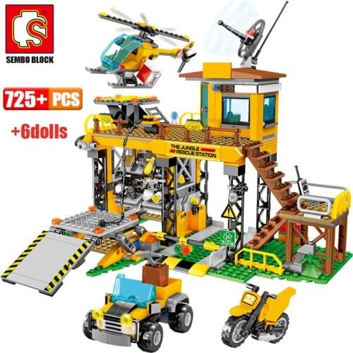 SEMBO City Police Jungle Truck Car Model Building Blocks Military Rescue Station Helicopter Figures Bricks Children Toys