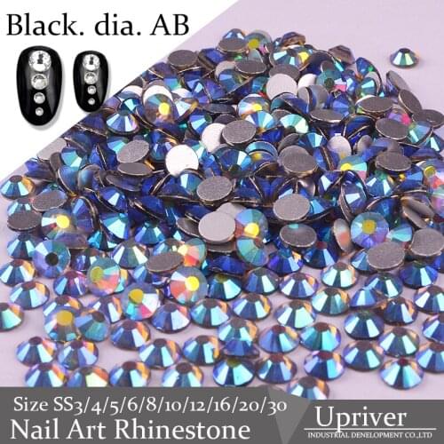 Upriver Good Material High Quality Loose Stones Non hot Fix Black Diamond AB Nail Art Rhinestones