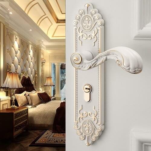 Ivory White Interior Door Lock Household Solid Wooden Doors Bedroom Locks Room Silent Continental Lock Complete Set