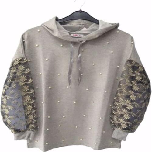 Blouse sleeves lace front inçili hooded and bicycle collar sweatshirts M L plus Size burgundy giri khaki black 2021 new season son bah