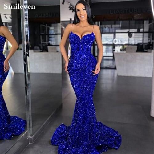 Smileven New Sexy Mermaid Evening Dress Huter Green Sequin Formal Dress Party Gown robe de soiree Spaghetti Strap Prom Gowns