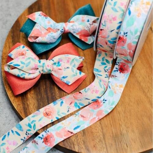 1 yards Vintage Rose Flower Printed Ribbon DIY Bow Hair Accessories Clothing Decoration Trim Gift Bouquet Packaing