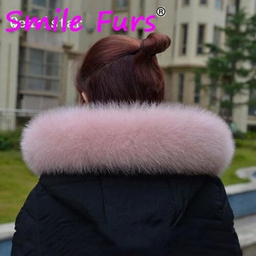 2020 Women 100% Natural Fox Fur Collar for Hood Pink Real Fur Scarf Winter Warm Shawl Neck Cap Fashion Coat Collar warps Z119