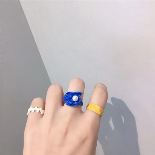 2021 Trendy Colorful Dripping Oil Rings Hand-Painted Geometric Irregular Open Rings for Women Girls Party Jewelry Gift