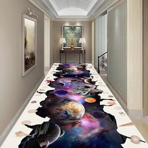 3D Corridor Carpet for Living Room Modern Entrance Doormat Universe Planets Rug for Kitchen Flannel Area Rug for Bed Room 80x200