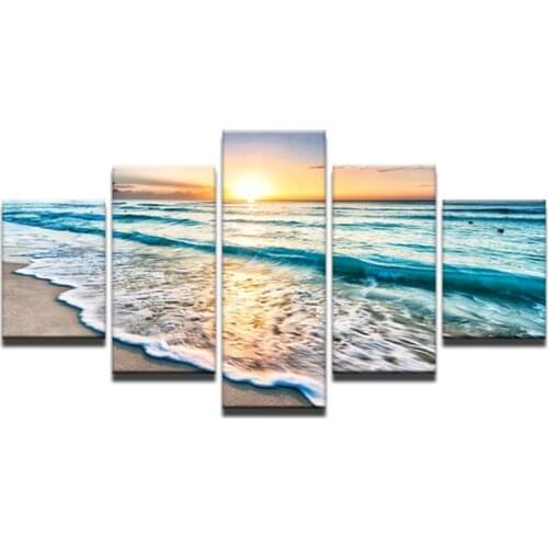 5 Panel Sandy Beach Canvas Paintings with Frame Home Decoration Print Painting By Modular Pictures Seascape Wall Art
