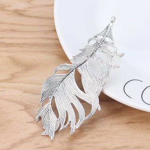 5pcs Large Feather Leaf Charms Pendants for Jewellery Making 85x42mm