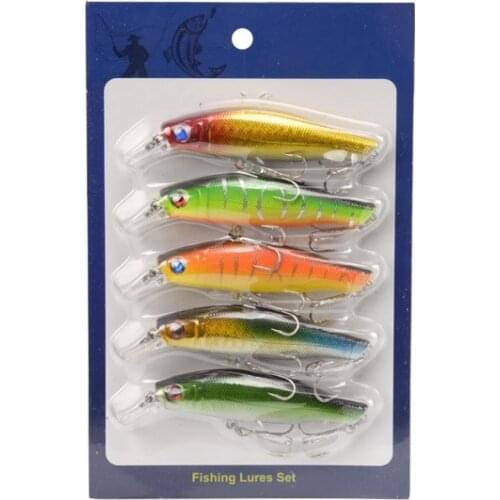5pcs Gorgons Fishing Lure Kit Set Minnow Jerkbait 9.3g/8.2g 9cm Each Floating Topwater Freshwater Treble Hook