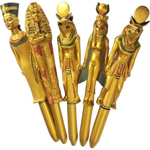 5pcs Creative Ball-Point Pen Egyptian Character Pharaoh Shaped Craft Ball-Point Pen Promotional Activity Gift for Home Store Sch