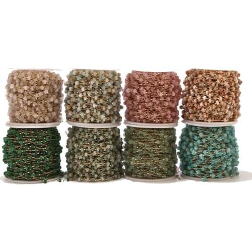 8 color natural stone beads Chain with stainless steel link chain for Necklaces Bracelets Jewelry Making