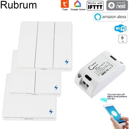 Rubrum Tuya Wifi Switch Smart Home Push Button Switch Wireless Remote RF Relay Receiver AC110V 220V Work with Alexa google home