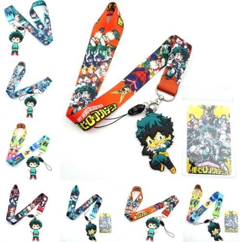 Anime Midoriya Izuku Deku Key Lanyard ID Badge Holder Phone Neck Strap with Cute Fashion Key Chain Keychain Charms Accessories