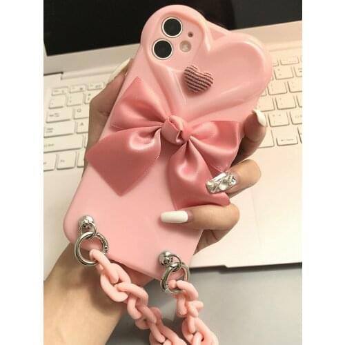 For Iphone 11 Pro Max Cases Pink Bracelet Phone Cover for Iphone 12 Pro Iphone 11 Pro Max Cases for Girls 3D Bow Gift Cover