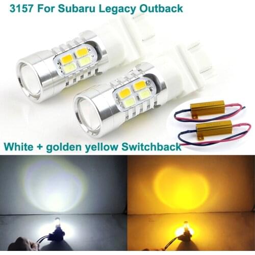 For Subaru Legacy Outback Excellent No error 3157 Dual Color Switchback LED DRL Parking front Turn Signal light Bulbs